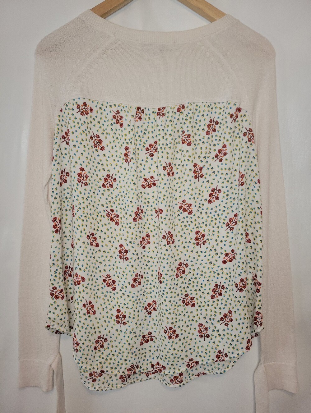 LOFT Petites Ivory Lightweight Layered Sweater with Floral Side and Back Panels - Picture 8 of 12
